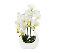 PlusFive Orchidee artificiali in vaso, fiori artificiali bianchi in seta, orchidee artificiali come vere, per la decorazione di interni, decorazione da tavolo, davanzale