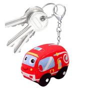 Plush Keychain Toy, Fire Truck Stuffed Doll,3.54x2.76x2.36 Inches, Educational Vehicle Figure, Soft Design with Clip Attachment, Ideal for Backpack Handbag Purse Wallet Travel Kids Preschool Use