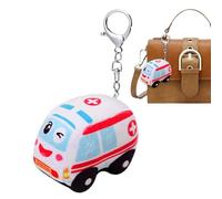 Plush Keychain Toy, Fire Truck Stuffed Doll,3.54x2.76x2.36 Inches, Educational Vehicle Figure, Soft Design with Clip Attachment, Ideal for Backpack Handbag Purse Wallet Travel Kids Preschool Use