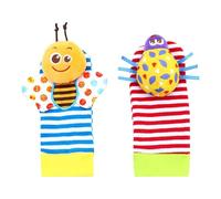 Plush Rattle Wrist Socks Toy Set - Cotton Soft Stuffed Cartoon Arm Bracelet Rattle Item, Interactive Sensory Activity Toy Accessory, Cute Infant Hand Foot Development Tool | Infantt Play Use