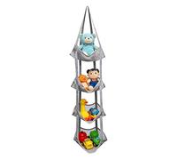 Plush Toy Storage Net, 4- Tier Mesh Organizer, 12 Inches Basketball Holder with Rotatable Feature, Polyester Stuffed Animal Rack with Strong Hooks, Bedroom Nursery Playroom Decoration