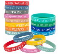 PLUSHCEWT 24 braccialetti motivazionali per bambini, motivo: Germania, 20,2 cm, in silicone, con 12 tipi di frasi ispiratrici, piccoli regali per bambini, adolescenti, colleghi e dipendenti