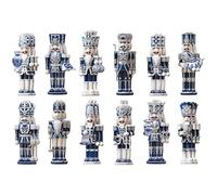 PLUSHCEWT 24 pz Decorazioni di Natale Schiaccianoci Ornamenti in Legno per l'albero di Natale Ciondolo Albero di Natale Appeso Soldati Schiaccianoci per la Decorazione Della Festa di Natale Tema Blu