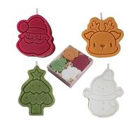 PLUSHCEWT 4 PZ Candele Profumate di Natale Candele Fatte A Mano Regali Set per Natale Casa Decorativo Pupazzo di Neve Alce Albero di Natale Babbo Natale A Forma, Fresia e Pera
