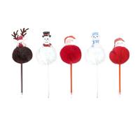 PLUSHCEWT 5 pezzi Penna di Natale Fluffy Ball Penne a gel liscio di Natale Penna Babbo Natale Renna Pupazzo di neve Penne carine a cartone animato di Natale