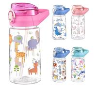 PLUSHCEWT Borraccia per Bambini 500 ml / 17,6 once Borraccia Bambini con cannuccia per la scuola Facile da aprire Serratura sicura Bottiglia sportiva senza BPA per ragazze Ragazzi (D)