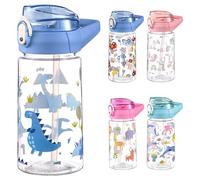 PLUSHCEWT Borraccia per Bambini 500 ml / 17,6 once Borraccia Bambini con cannuccia per la scuola Facile da aprire Serratura sicura Bottiglia sportiva senza BPA per ragazze Ragazzi (B)