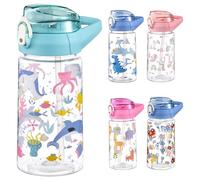 PLUSHCEWT Borraccia per Bambini 500 ml / 17,6 once Borraccia Bambini con cannuccia per la scuola Facile da aprire Serratura sicura Bottiglia sportiva senza BPA per ragazze Ragazzi (C)