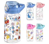 PLUSHCEWT Borraccia per Bambini 500 ml / 17,6 once Borraccia Bambini con cannuccia per la scuola Facile da aprire Serratura sicura Bottiglia sportiva senza BPA per ragazze Ragazzi (E)