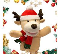 PLUSHCEWT Burattino di Mano di Natale Pupazzo di neve di Babbo Natale Marionette di Renna Giocattoli per Bambini Bambola di Peluche di Natale con bocca aperta per la narrazione Insegnamento (A)