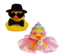 PLUSHCEWT Set di 2 anatre in gomma per matrimoni, decorazioni per sposi e sposi, mini anatre in gomma per cruscotto auto, decorazione per torte, bomboniere e regali di nozze per coppia (giallo e rosa)