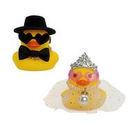 PLUSHCEWT Set di 2 anatre in gomma per matrimoni, decorazioni per sposi e sposi, mini anatre in gomma per cruscotto auto, decorazioni per torte, bomboniere e regali di nozze per coppia (giallo e