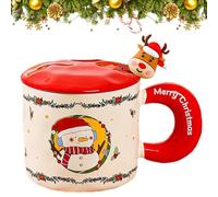 PLUSHCEWT Tazza da Caffè di Natale, Tazza da Tè in Ceramica, Tazza Natalizia con Coperchio e Cucchiaio, 400 ml (B)