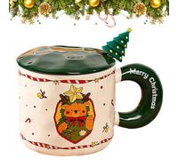 PLUSHCEWT Tazza da Caffè di Natale, Tazza da Tè in Ceramica, Tazza Natalizia con Coperchio e Cucchiaio, 400 ml (C)