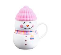 PLUSHCEWT Tazza da Caffè Natalizia, Tazza da Tè in Ceramica a Forma di Pupazzo di Neve con Coperchio in Plastica Morbida Realizzato in Materiale C dello Stesso Colore, 400 ml (Rosa)