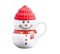 PLUSHCEWT Tazza da Caffè Natalizia, Tazza da Tè in Ceramica a Forma di Pupazzo di Neve con Coperchio in Plastica Morbida Realizzato in Materiale C dello Stesso Colore, 400 ml (Rosso)