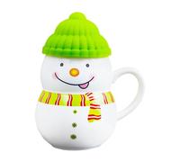 PLUSHCEWT Tazza da Caffè Natalizia, Tazza da Tè in Ceramica a Forma di Pupazzo di Neve con Coperchio in Plastica Morbida Realizzato in Materiale C dello Stesso Colore, 400 ml (Verde)