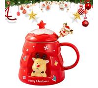 PLUSHCEWT Tazza natalizia 400ml Tazza da caffè di Natale con cucchiaio Tazza in ceramica di Natale con coperchio Santa Renna Carino Tazze per genitori e amici per la festa di Natale (C)