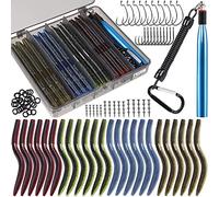 PLUSINNO 133PCS 14 cm Wacky Worm Fishing Lure Kit, Esche da pesca in plastica morbida, Esche Grub Baits Hook Wacky Rig Bass Trout Fishing Worms Esche w/Tackle Box-A