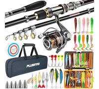 PLUSINNO Attrezzatura da pesca, canna da pesca telescopica e mulinello combinata con scatola per attrezzature, canna pieghevole e scatola per esche, kit di base per canna da pesca, accessori da pesca