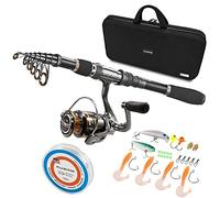 PLUSINNO Canna da pesca telescopica e mulinello Combo Kit completo, canna da pesca in fibra di carbonio, 12+1 cuscinetti schermati in acciaio inox BB Spinning Reel