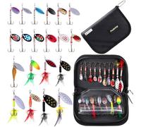 PLUSINNO - Esche da pesca per basso, 20 pezzi, con borsa da trasporto portatile, esche per trota in metallo duro (20 pezzi Spinner Set con borsa)