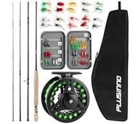 PLUSINNO Fly Fishing Rod and Reel Combo, 4 Piece Lightweight Ultra-Portable Graphite Fly Rod 5/6 9’ Complete Starter Package with Carrier Bag