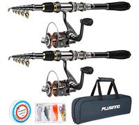 Plusinno Kit completo di canna da pesca telescopica in fibra di carbonio, mulinello BB con 12+1 cuscinetti schermati in acciaio inox, confezione da 2
