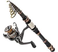 Plusinno - Set di canna da pesca telescopica in fibra di carbonio, mulinello da spinning con 12+1 cuscinetti a sfera schermati in acciaio inox