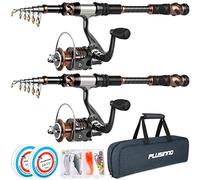 Plusinno - Set di canna da pesca telescopica in fibra di carbonio, mulinello da spinning con 12+1 cuscinetti a sfera schermati in acciaio inox
