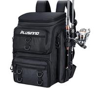 PLUSINNO Zaino da pesca con porta canne da pesca, 42 l, grande, resistente all'acqua, borsa per attrezzatura da pesca