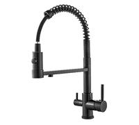 PLUSSEN-3 Vie Rubinetto Cucina Molla con Spirale e Doccetta Tira fuori estraibile per I Sistemi Osmosi Filtro L'acqua Acqua, Miscelatore Monoleva Monocomando per Lavello potabile (19-Nero)
