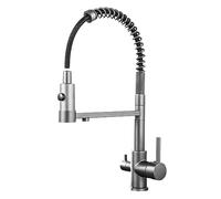 PLUSSEN 3 Vie Rubinetto Cucina Molla con Spirale e Doccetta Tira fuori estraibile per I Sistemi Osmosi Filtro L'acqua Acqua, Miscelatore Monoleva Monocomando per Lavello potabile (19-Grigio)