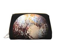 Pluto - Borsa per cosmetici in pelle con immagine, impermeabile, graziosa, da viaggio, con cerniera, da donna, colore marrone, bianco, Taglia unica