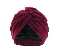 Pluto & Fox Berretto Beanie in tessuto turbante per testa con nastro di gomma dietro le donne per dormire cancro chemioterapia chemo oncologico notte perdita di capelli, rosso scuro, 56/58 cm