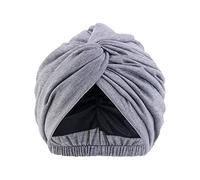 Pluto & Fox Berretto Beanie in tessuto turbante per testa con nastro di gomma dietro le donne per dormire cancro chemioterapia chemo oncologico notte perdita di capelli, grigio, 56/58 cm