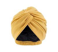 Pluto & Fox Berretto Beanie in tessuto turbante per testa con nastro di gomma dietro le donne per dormire cancro chemioterapia chemo oncologico notte perdita di capelli, giallo, 56/58 cm