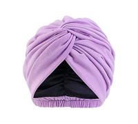 Pluto & Fox Berretto Beanie in tessuto turbante per testa con nastro di gomma dietro le donne per dormire cancro chemioterapia chemo oncologico notte perdita di capelli, Luce viola, 56/58 cm