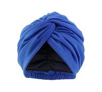 Pluto & Fox Berretto Beanie in tessuto turbante per testa con nastro di gomma dietro le donne per dormire cancro chemioterapia chemo oncologico notte perdita di capelli, blu reale, 56/58 cm