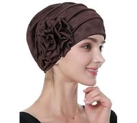 Pluto & Fox Berretto Beanie in tessuto turbante per testa con nastro di gomma dietro le donne per dormire cancro chemioterapia chemo oncologico notte perdita di capelli, marrone, Taglia unica