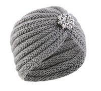 Pluto & Fox Berretto di Lana all'Uncinetto Lavorato a Maglia Beanie per Le Donne Tinta Unita con abbellimento Caldo per l'autunno Inverno (Taglia Unica, Grigio)