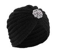 Pluto & Fox Berretto di Lana all'Uncinetto Lavorato a Maglia Beanie per Le Donne Tinta Unita con abbellimento Caldo per l'autunno Inverno (Taglia Unica, Nero)