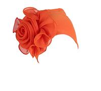 Pluto & Fox Berretto Turbante di Tessuto con Ornamento Fiore per Le Donne Beanie Capelli per Festa Matrimonio di Chemioterapia Perdita dei Capelli di Notte di Oncologia di Chemio del Cancro (Arancia)