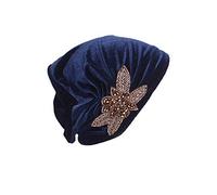 Pluto & Fox Berretto Turbante di Tessuto con Ornamento per Le Donne Beanie Capelli per Festa Matrimonio di Chemioterapia Perdita dei Capelli di Notte di Oncologia di Chemio del Cancro (Blu, 1)