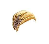 Pluto & Fox Berretto Turbante di Tessuto con Ornamento per Le Donne Beanie Capelli per Festa Matrimonio di Chemioterapia Perdita dei Capelli di Notte di Oncologia di Chemio del Cancro (Oro, 1)