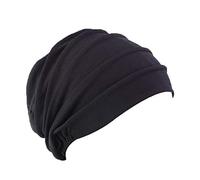 Pluto & Fox Berretto Turbante di Tessuto Cotone Colore Liscio per Le Donne Beanie Capelli per Chemioterapia Perdita dei Capelli di Notte di Oncologia di Chemio del Cancro (Nero)