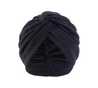 Pluto & Fox Berretto turbante in tessuto per la testa con nastro in gomma dietro le donne sonno cancro chemioterapia chemioterapia oncologica notte perdita di capelli capelli nero/bianco, 56-58