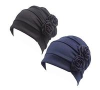 Pluto & Fox Berretto Turbante per Le Donne con Ornamento Floreale Capelli di Chemioterapia Perdita dei Capelli di Notte di Oncologia di Chemio del Cancro 2 unità (G, 2)