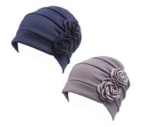 Pluto & Fox Berretto Turbante per Le Donne con Ornamento Floreale Capelli di Chemioterapia Perdita dei Capelli di Notte di Oncologia di Chemio del Cancro 2 unità (D, 2)