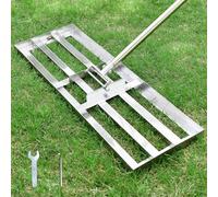 Plutohiker Rastrello livellatore per prato, 28 x 25,4 cm, resistente, manico in acciaio inox, cortile, giardino, campo da golf, facile da usare